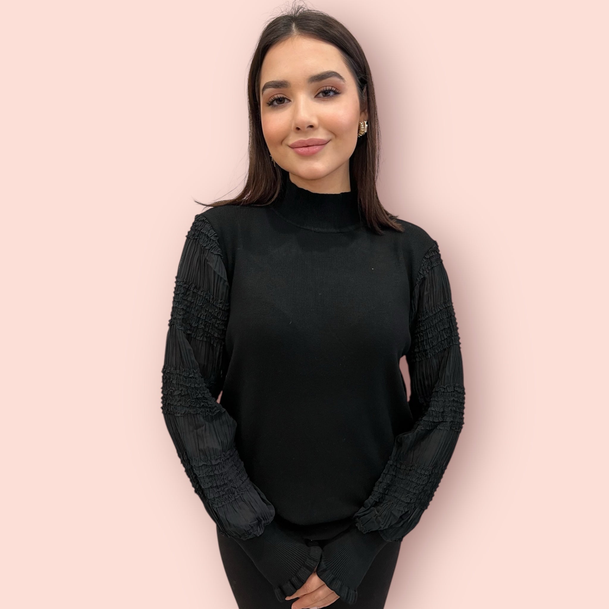 Zwart Top met Smock Mouwen