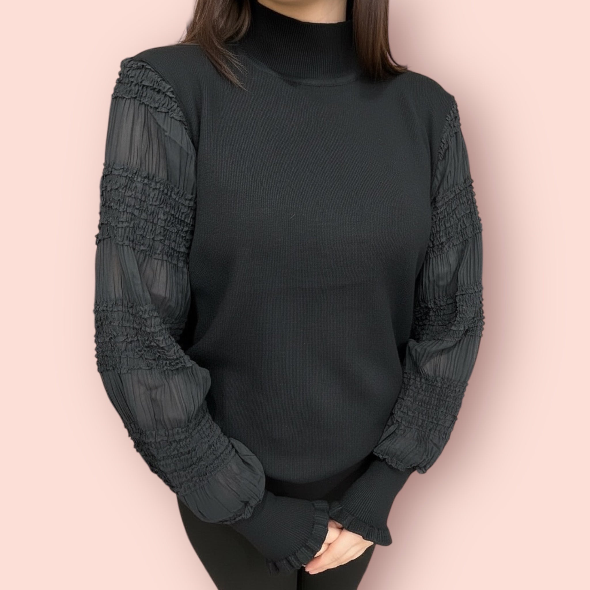 Zwart Top met Smock Mouwen