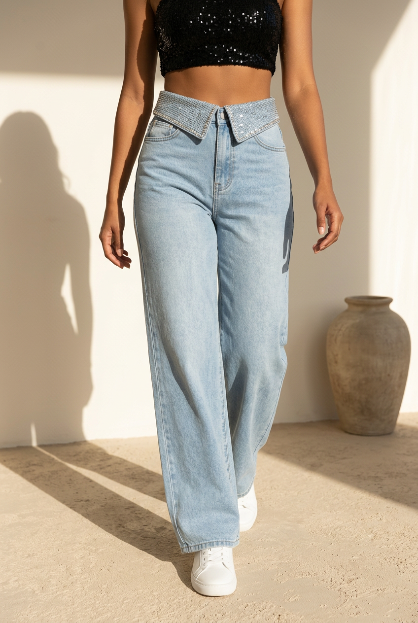 Glitter Fold Balloon Jeans